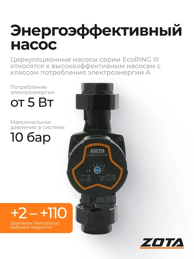 Насос ZOTA EcoRING III 32-75 180 с гайками