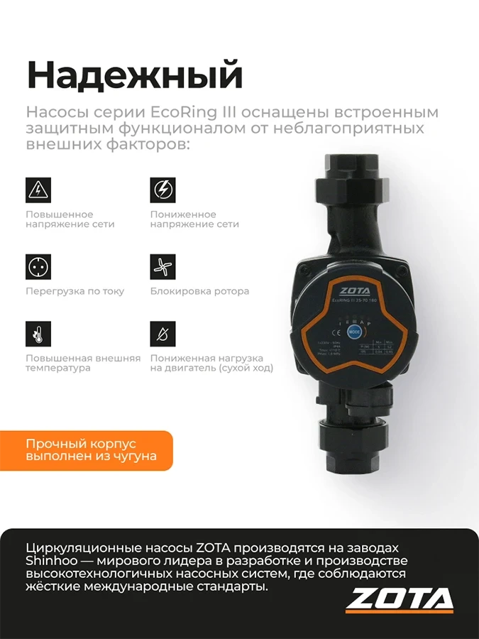 Насос ZOTA EcoRING III 32-75 180 с гайками