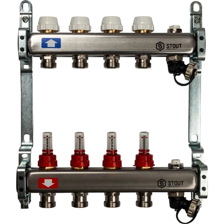 Коллектор нержавеющий с расходомерами Stout 4