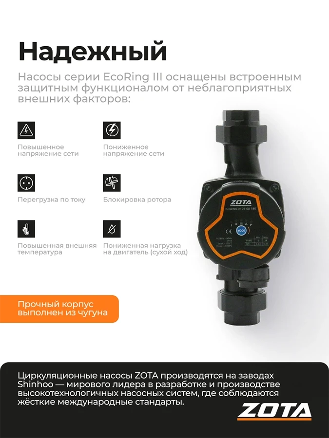 Насос ZOTA EcoRING III 25/60 180 с гайками