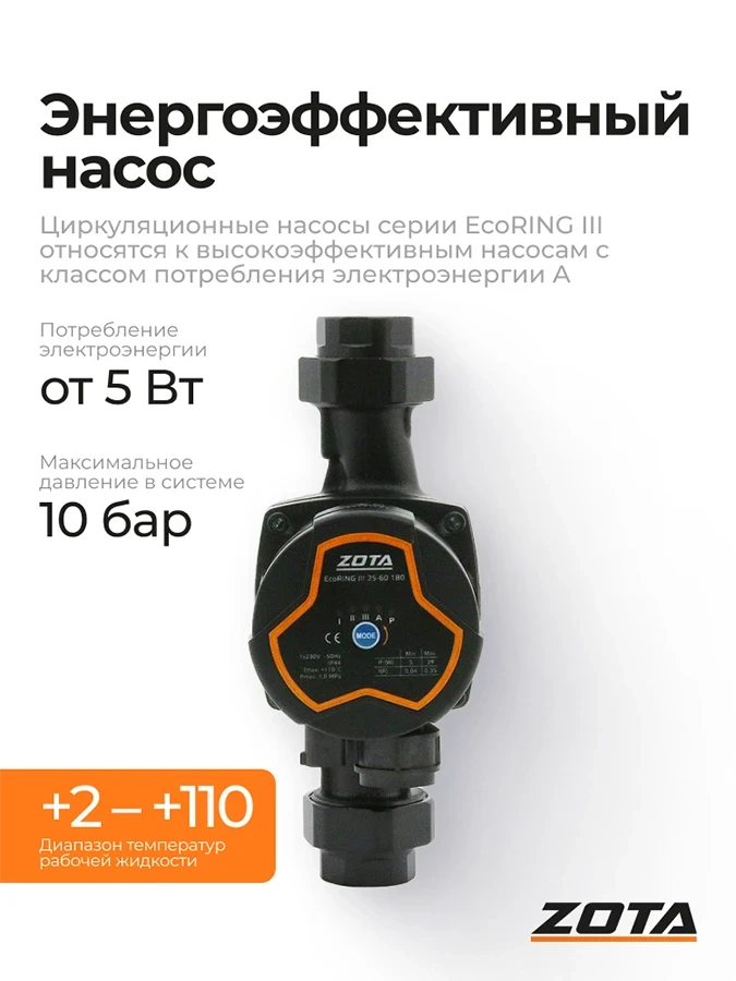 Насос ZOTA EcoRING III 25/60 180 с гайками
