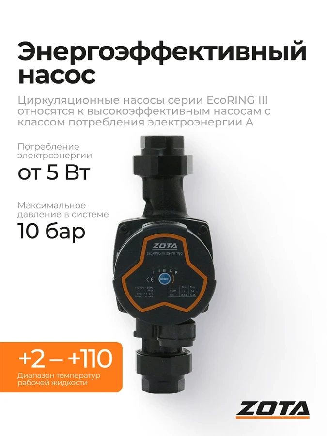 Насос ZOTA EcoRING III 25/70 180 с гайками