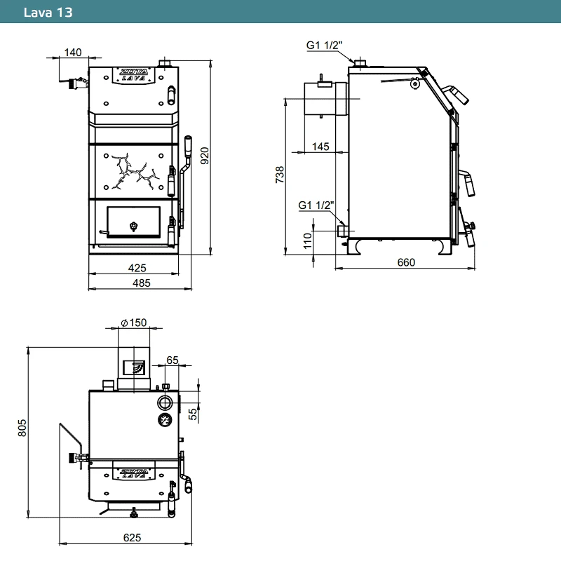 Котел твердотопливный ZOTA Lava 13