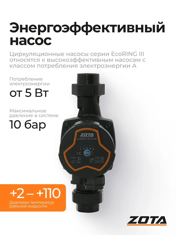Насос ZOTA EcoRING III 25/75 180 с гайками