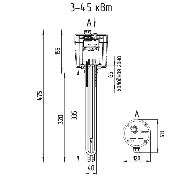 ТЭНБ ZOTA - 4,5 кВт 1 1/2" с термостатом