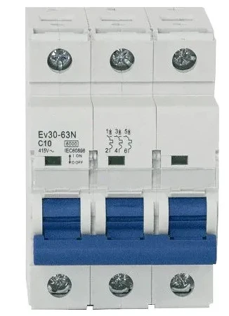 Авт.выключатель Ev30-63N 3P 6kA 10A C  ОЕМ