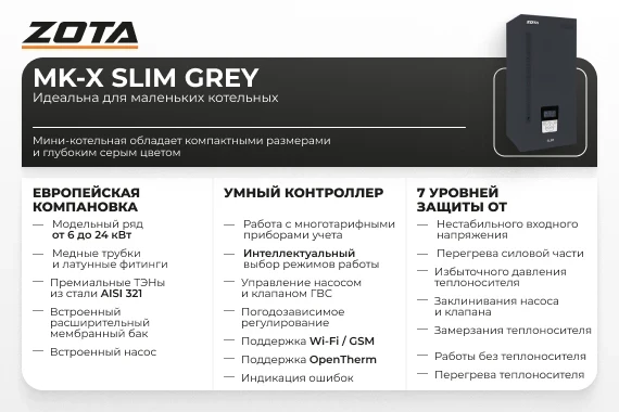 Электрокотел ZOTA MK-X SLIM -9 Grey